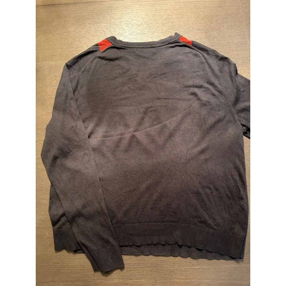 Banana Republic Mens Silk Cashmere Argyle V-Neck Sweater Grey Orange XL